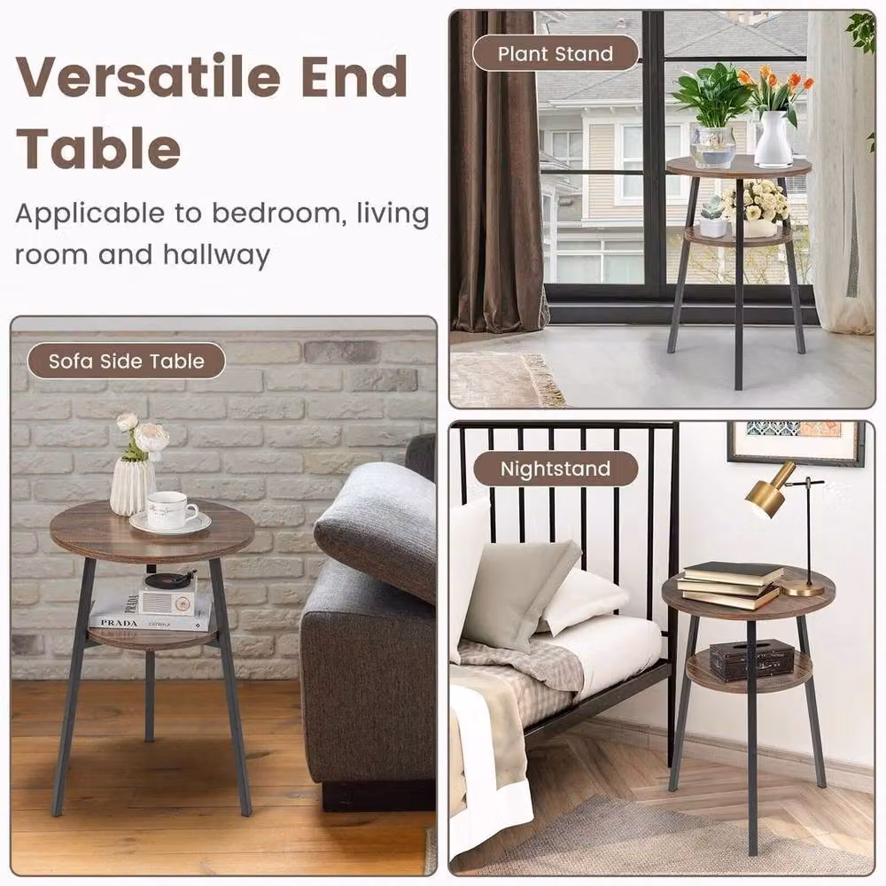 Kelvenix Round 2-Tier Wood Side Table in Brown – 5