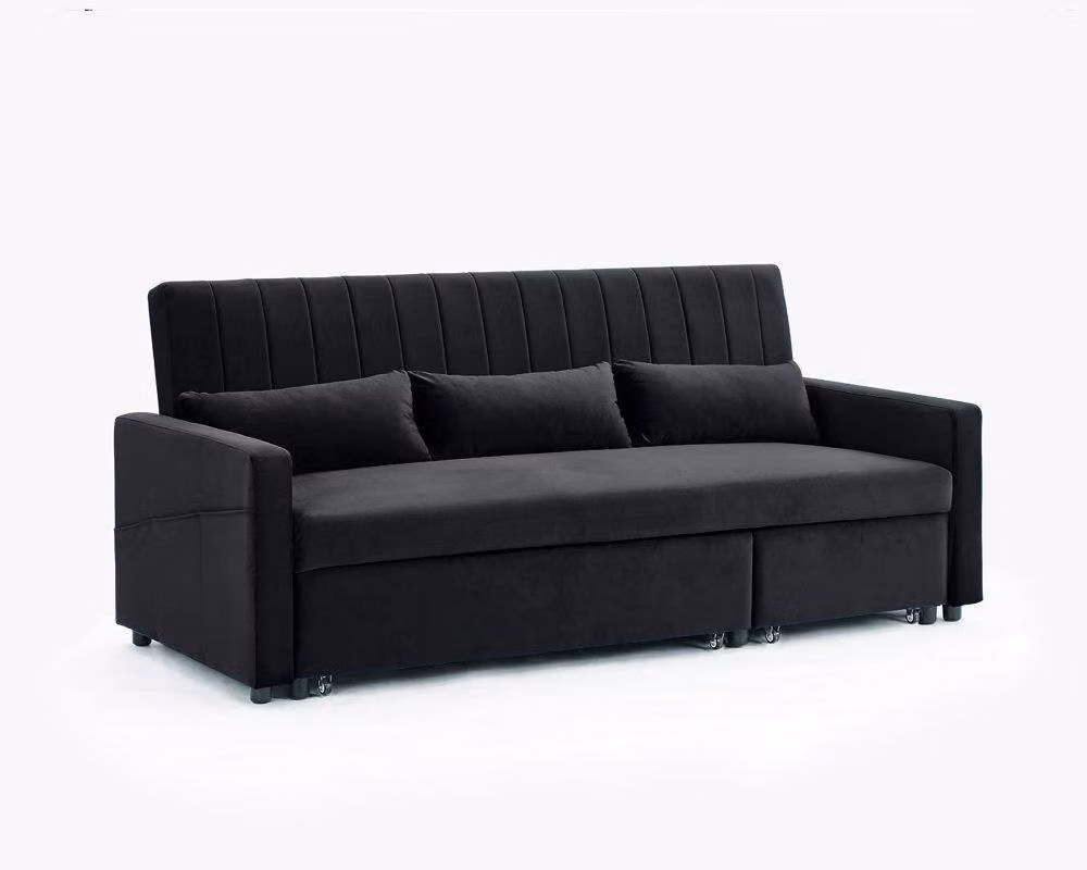 Home Detail Devon L-Shape Velvet Pull Out Sofa Bed with Storage and Scatter Cushions in Black – 2