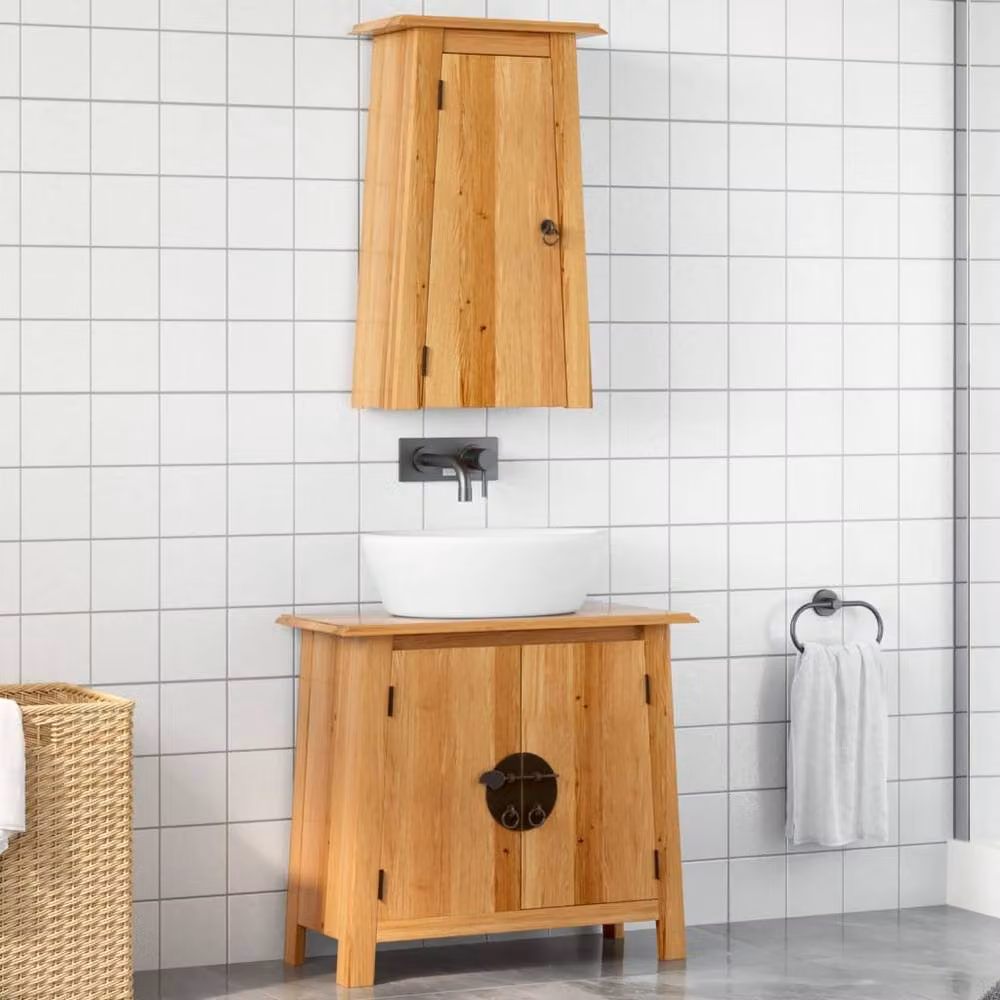 Berkfield Home 2 Piece Rustic Brown Solid Wood Pine Bathroom Furniture Set with Wall Mounted Cabinet – 2
