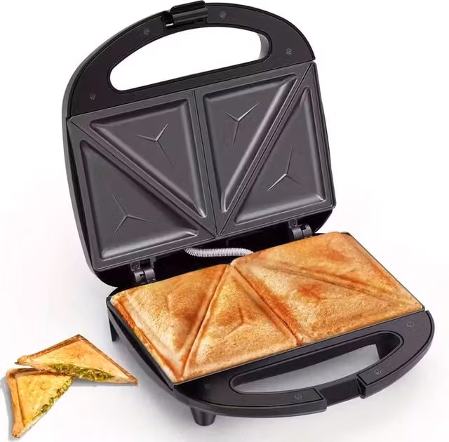 FLAVORA 2 Slice Non-Stick Sandwich Toaster in Black, W: 100 cm, D: 15 cm, H: 15 cm