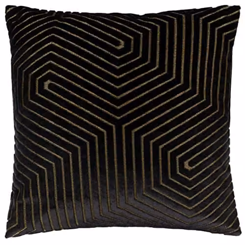 Paoletti Evoke Velvet Square Cushion with Polyester Filling, Black and Gold, W/D/H: 45 x 45 x 45 cm