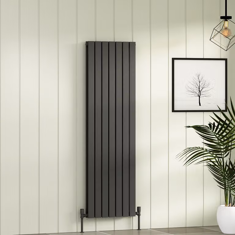 Aurexa Anthracite Vertical Designer Double Flat Panel Steel Radiator H: 160 cm, W: 47.6 cm