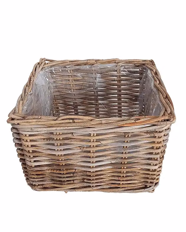 Dibor Traditional XL Square Wicker Planter Basket in Grey and Brown with Rustic Open Weave Rattan Style – 2
