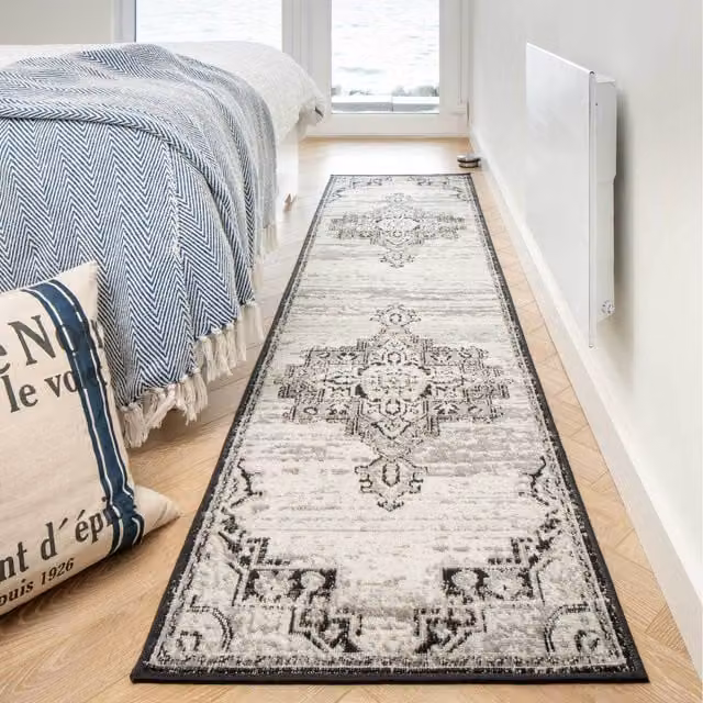 The Rug House Grey and Black Traditional Medallion Oriental Living Area Rug, Width: 240 cm