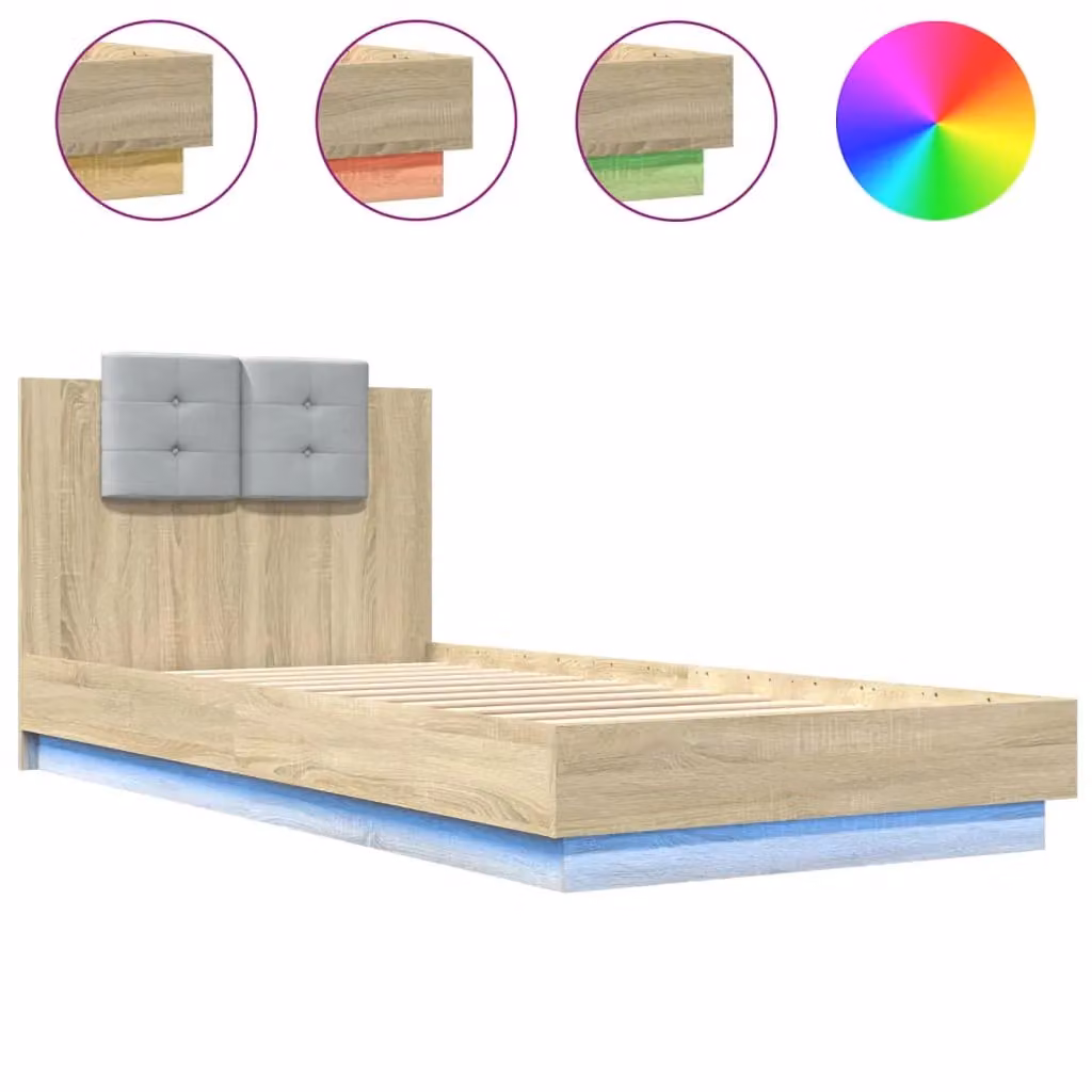 Berkfield Home Modern Bed Frame with LED Lighting and USB Charging Port in Sonoma Oak Brown, W: 100 cm, D: 200 cm – 2