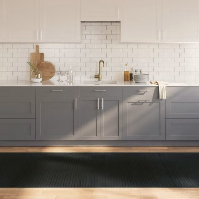 Berkfield Home Rectangular Bamboo Rug in Grey, W/D: 100 x 300 cm