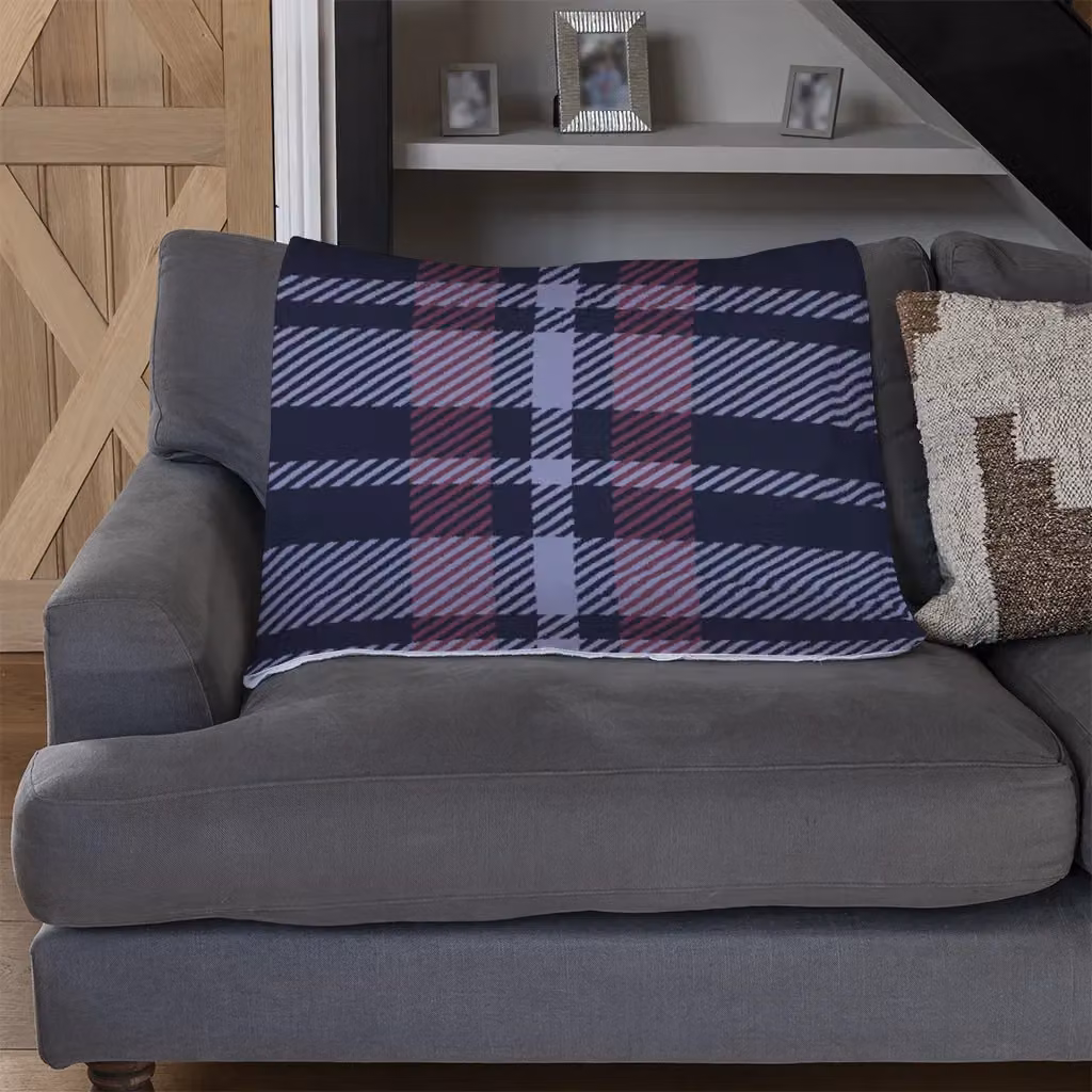 Benjamin Tate Design Fleece Tartan Plaid Pattern Blanket in Blue, Beige and Multicolour, W/D/H: 120 x 150 cm – 2