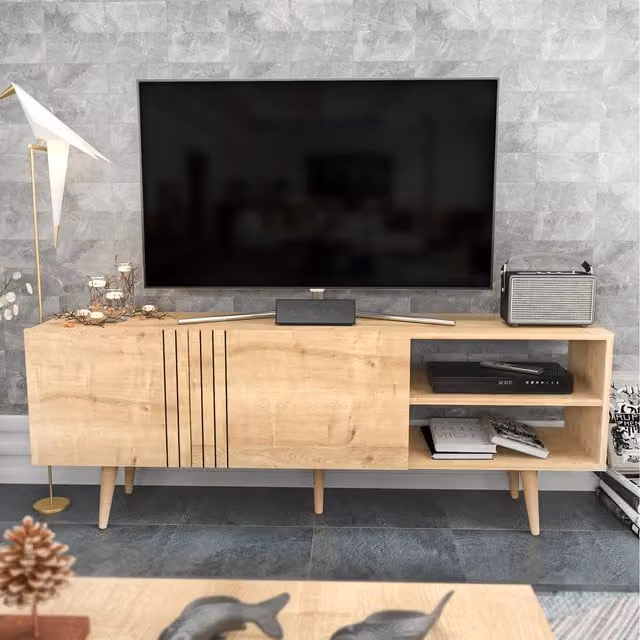 Decorotika Mid-Century Oak TV Stand in Brown