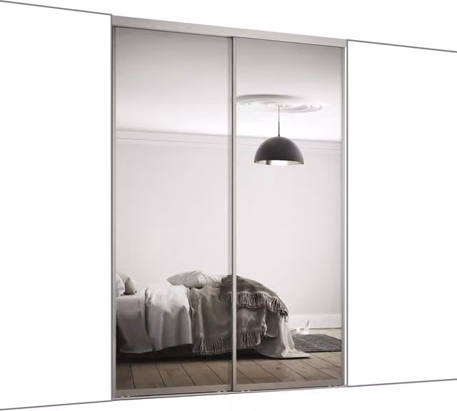 Spacepro Silver Frame Mirror Contour Sliding Wardrobe Door Kit, 2 Pack, Width: 61 cm