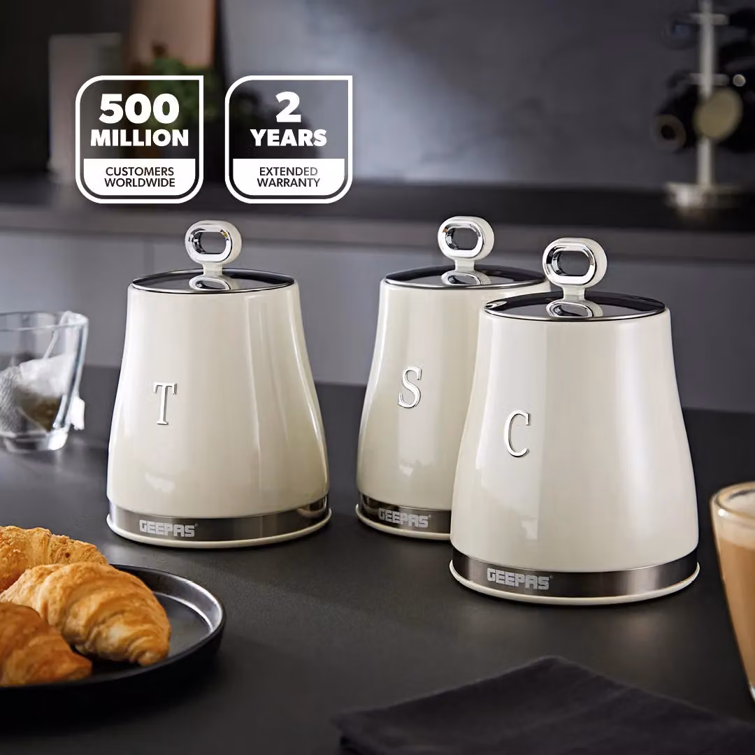Geepas 3-Piece Airtight Tea, Coffee and Sugar Canister Set, 1.4 l, Beige – 2