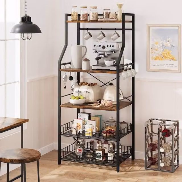 London Boutique 5-Tier Industrial Kitchen Baker's Rack and Microwave Stand in Brown