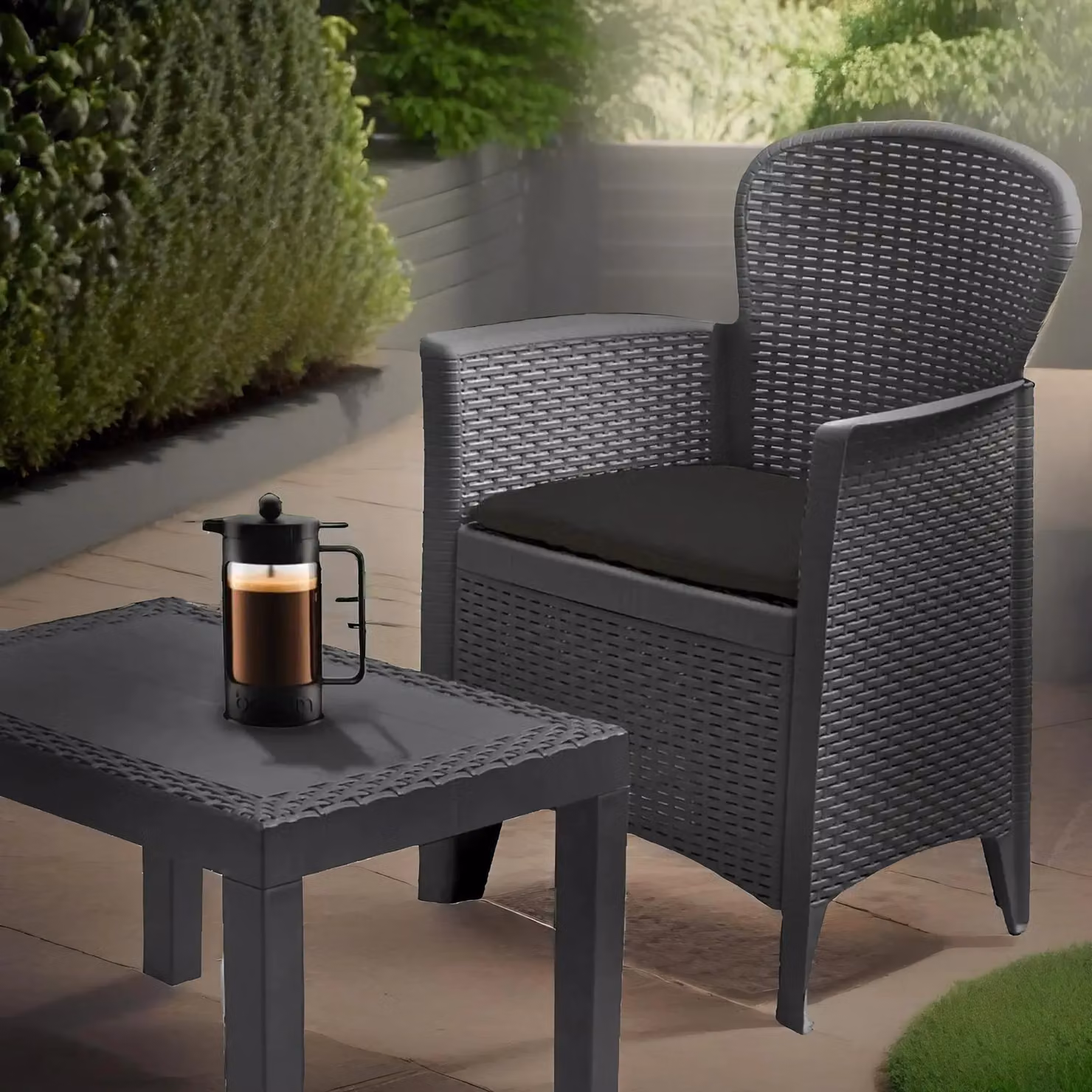 FURNOS Set of 3 Modern Polyrattan Garden Bistro Furniture Set in Grey – 2