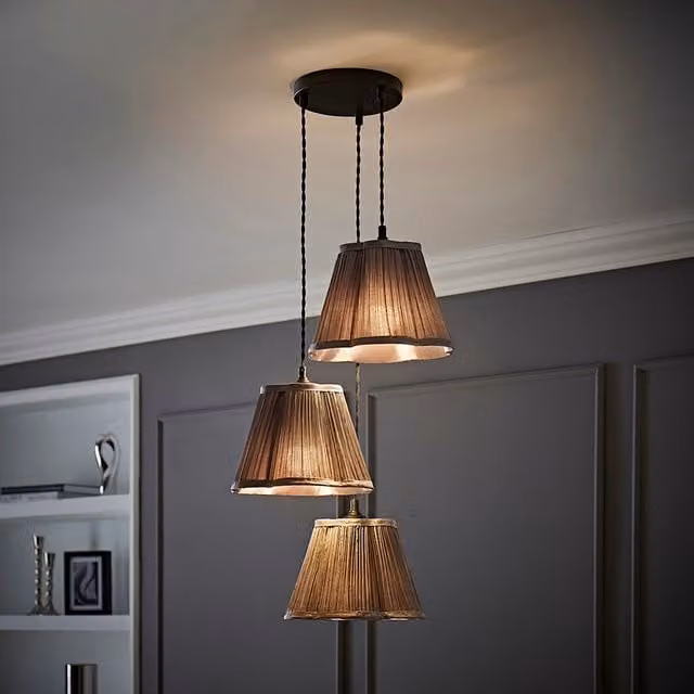 Loralei 3 Drop Cluster Pleated Fabric Ceiling Pendant Light with LED Bulbs, Grey
