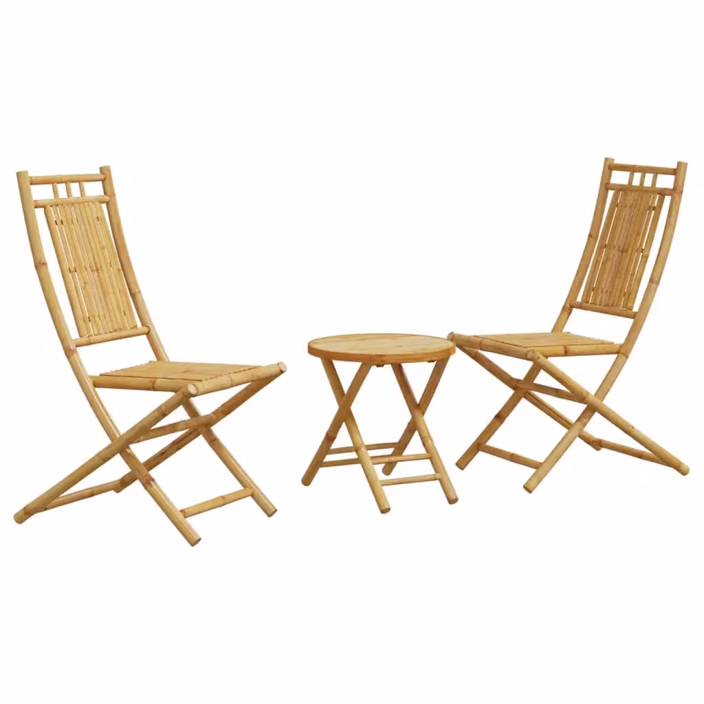 Berkfield Home 3 Piece Rustic Brown Bamboo Bistro Set for Garden and Balcony – 2