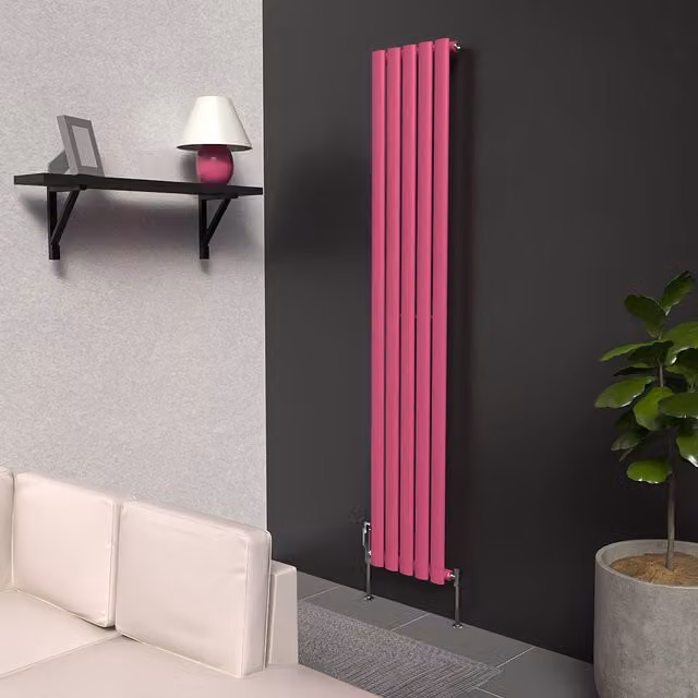 Lux Heat Oval Coloured Vertical Radiator, Pink, H: 160 cm, W: 30 cm