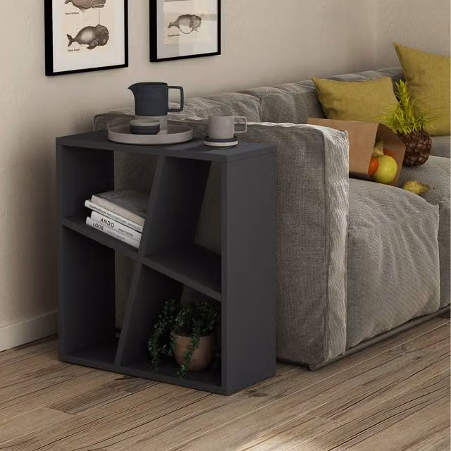 GFW Birtley Modern Cube Shelving Unit with Back Panel, Black