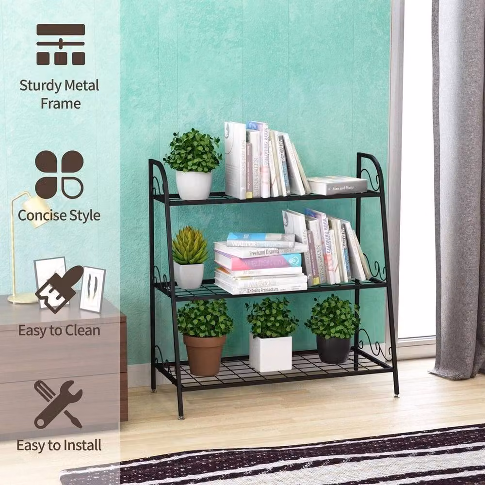 Kelvenix 3-Tier Metal Plant Stand and Flower Rack in Matt Black – 3