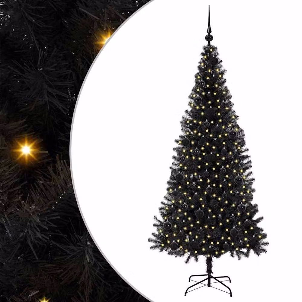 Berkfield Home Lush Christmas Tree with 300 LEDs and Stand, Black, Height: 180 cm – 3