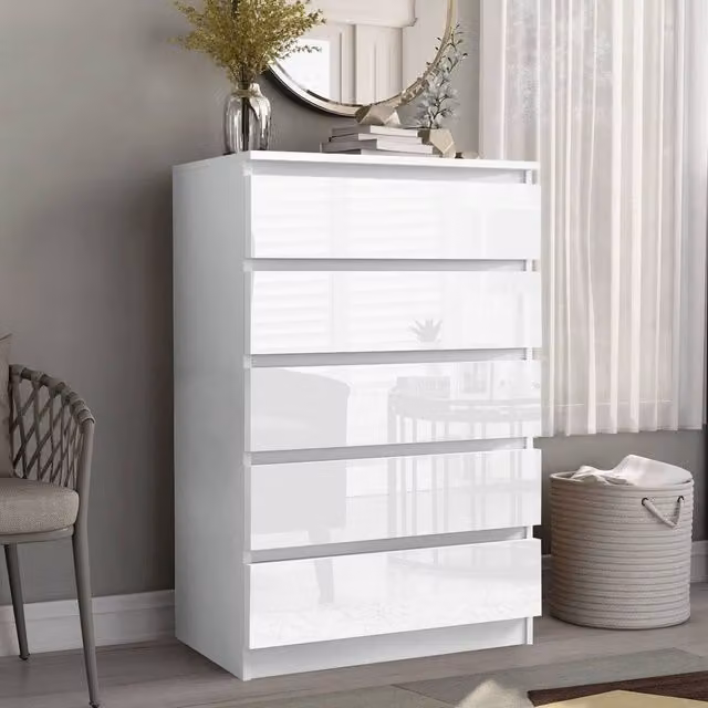 LUXURY LIFE Olivia Gloss 5 Drawer Chest of Drawers in White