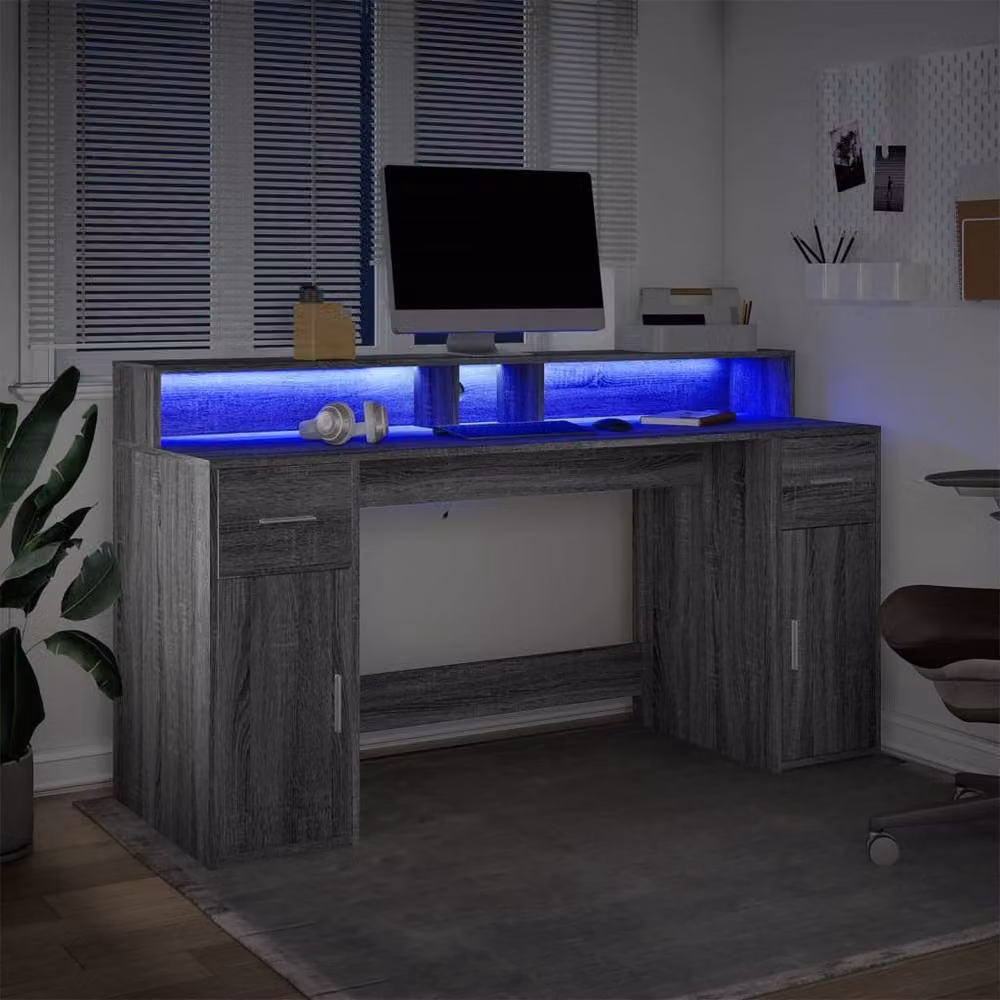 Berkfield Home Grey Sonoma Gaming Desk with LED Lights, W/D/H: 160 x 55 x 91 cm – 4