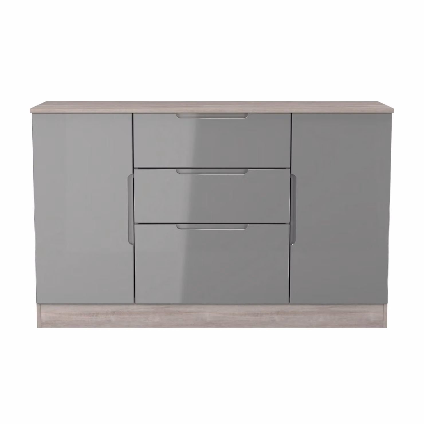 Ready Assembled 2 U Lucca Grey Glossy 2 Door 3 Drawer Sideboard – 2