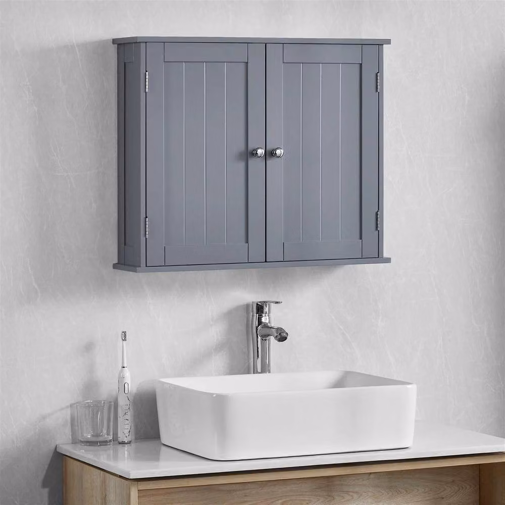 Havendro Grey Matt Wall Mounted 2 Door Bathroom Storage Cupboard with Internal Shelves – 3