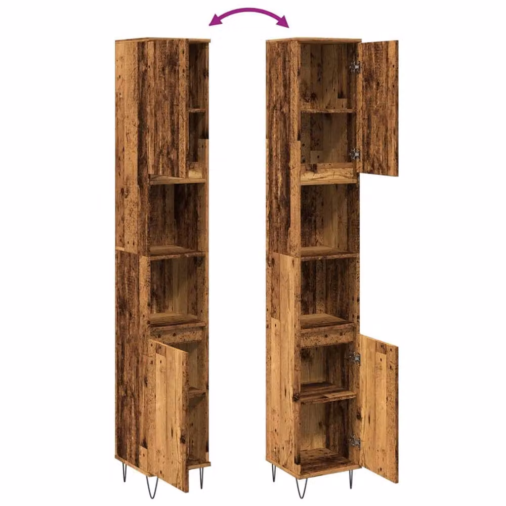 Berkfield Home Classic Freestanding Bathroom Cabinet in Old Wood Brown, W/D/H: 30 x 30 x 190 cm – 3