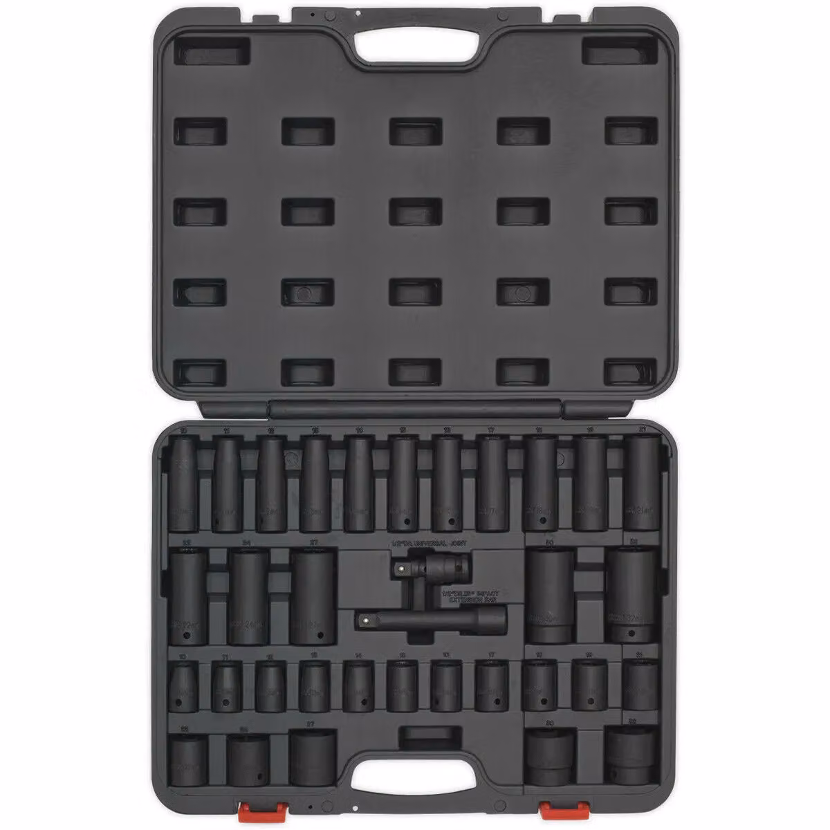 Loops 34 Piece Premium Impact Socket Set with 1/2 Inch Square Drive in Black and Multicolour Chrome Vanadium Steel – 3