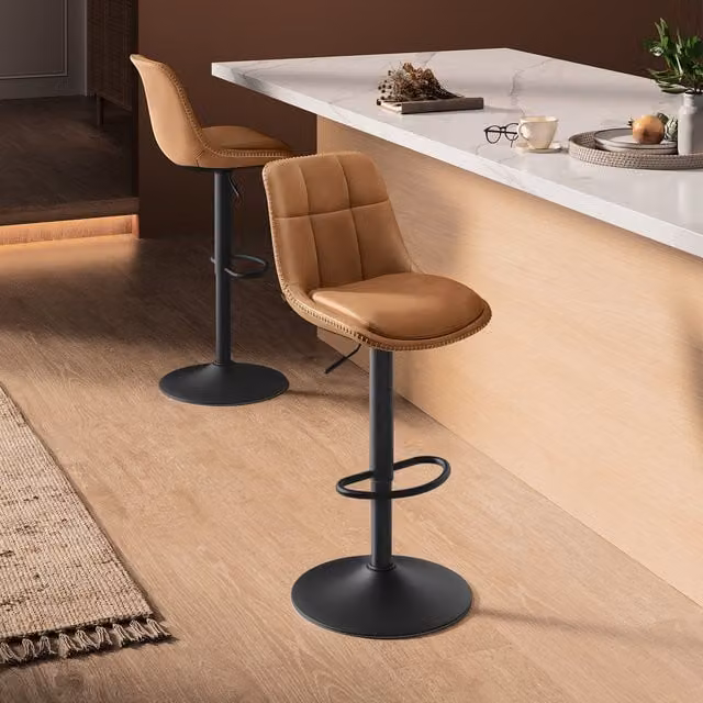 VASAGLE Set of 2 Height Adjustable Swivel Kitchen Bar Stools in Orange and Black Synthetic Leather
