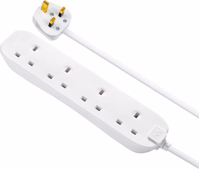 Masterplug 4 Socket Extension Lead, White, 1m