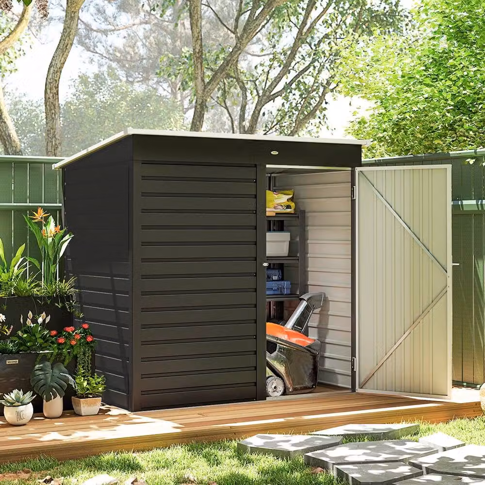 Rolipo Metal Garden Shed with Lockable Door, Dark Grey, W/D/H: 182.88 x 123.0 x 184.0 cm – 4