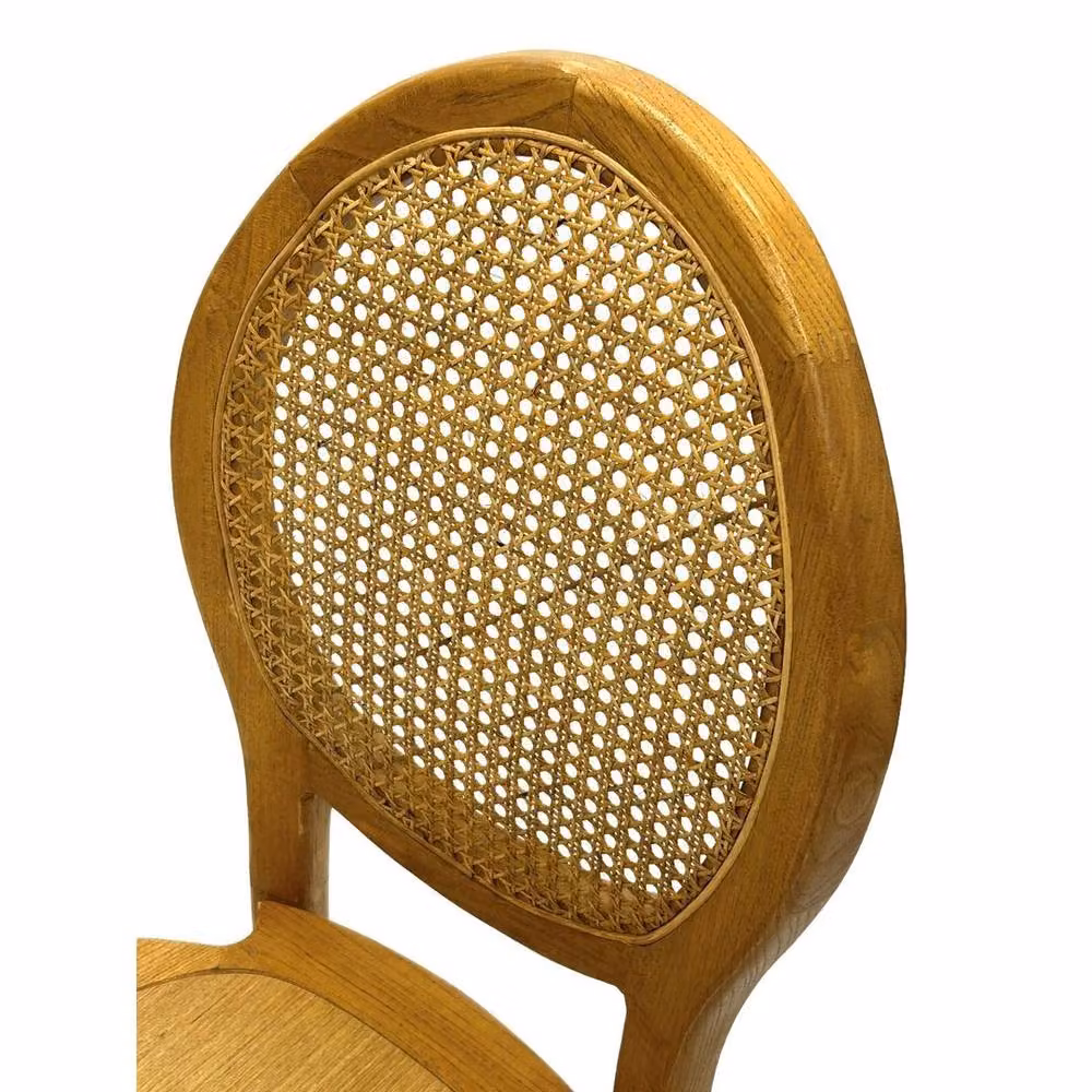PAWNORA Rustic Brown Wood and Rattan Cane Backed Dining Chairs – 3