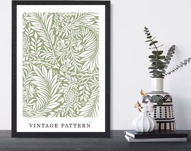 ARTZE William Morris Green Floral Botanical Art Print with Black Frame