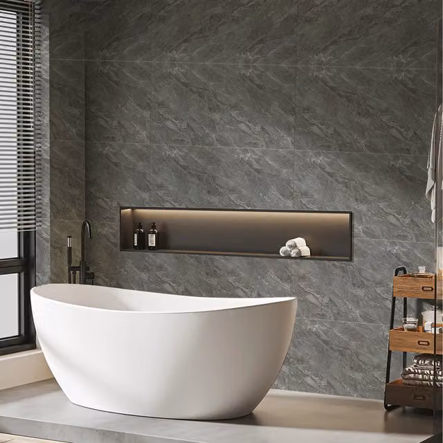 Livingandhome Abstract Scandinavian Marble Tile Wallpaper, 10 Pieces, Grey