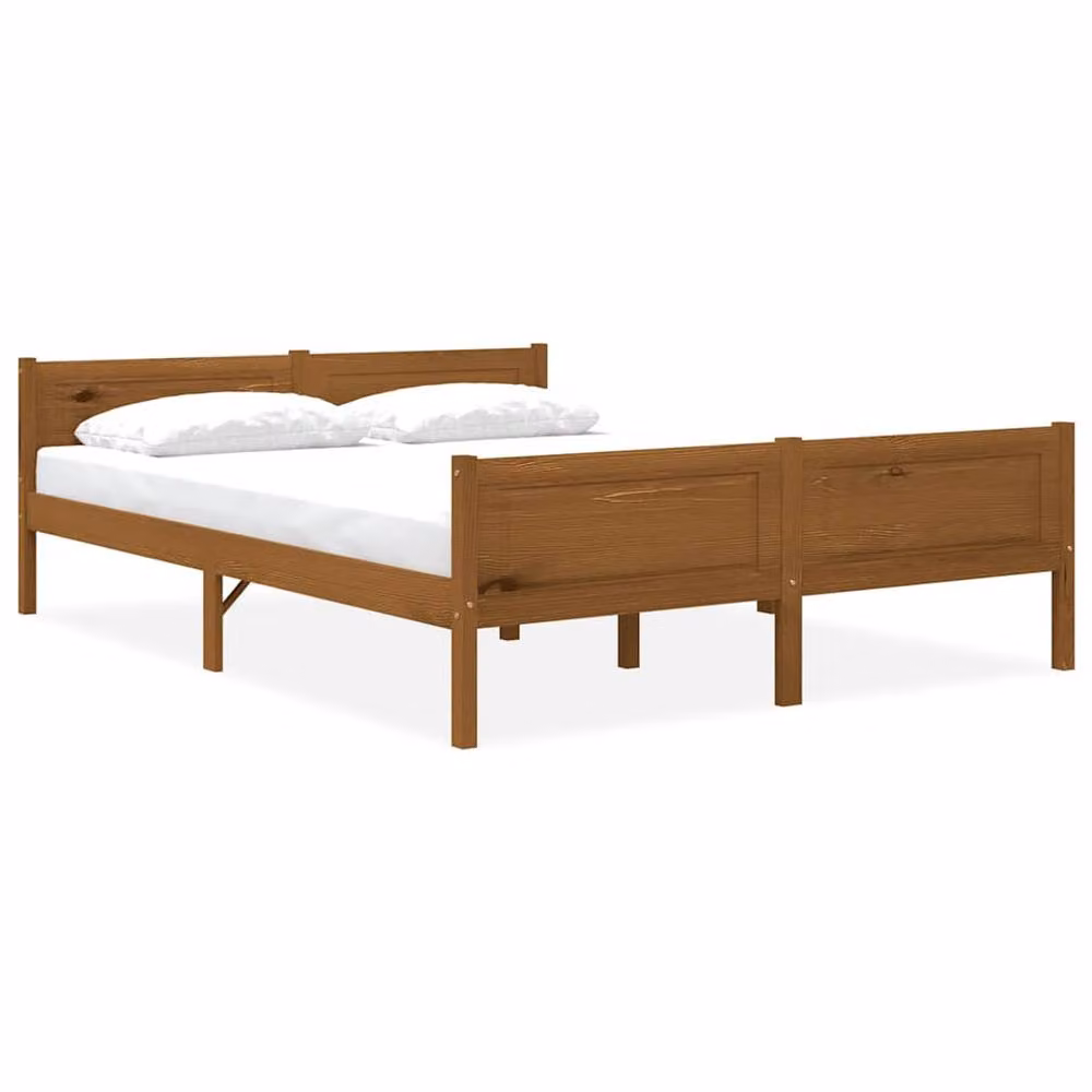Berkfield Home Modern Solid Pinewood Bed Frame, Brown, W: 140 cm, D: 200 cm – 2