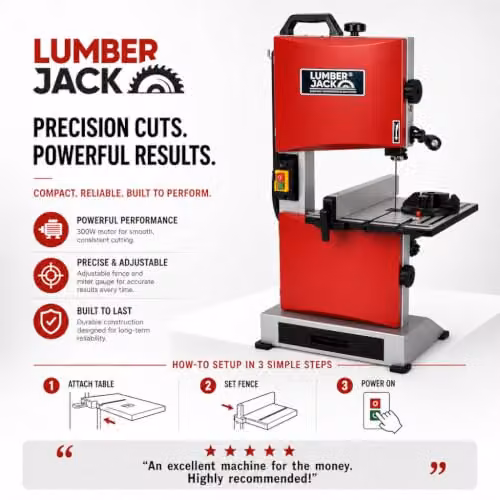 Lumberjack 9 Inch Mini Benchtop Bandsaw, 300W, Red – 5