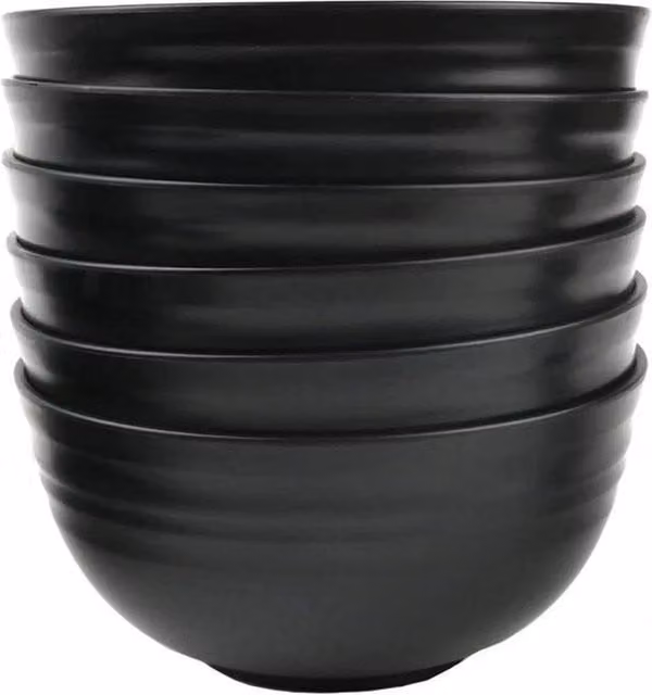 FLAVORA 32-Piece Black Plastic Dinnerware Set with Round Plates and Bowls – 1