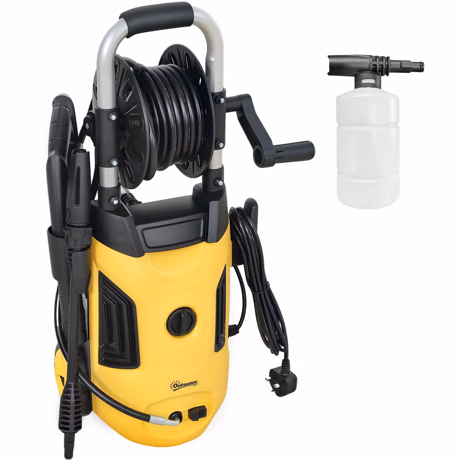 OUTSUNNY 1800W Power Washer with 150 Bar Pressure, 6m Hose and Hose Reel in Yellow – 2