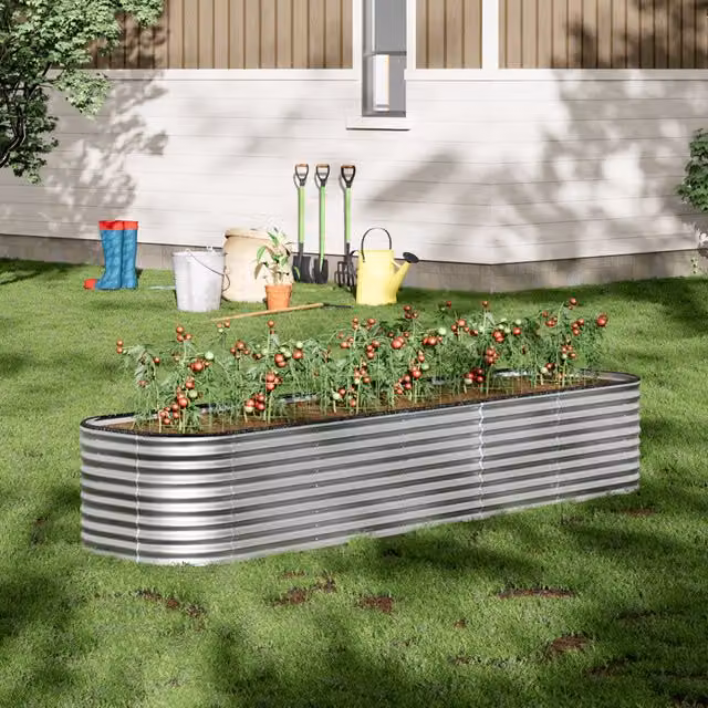 Breeins Oval Galvanised Steel Raised Flower Bed in Silver, Height: 56 cm