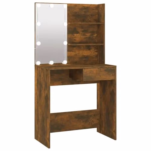 vidaXL Dressing Table with LED in Smoked Oak, W: 74.5 cm, D: 40 cm, H: 141 cm – 1