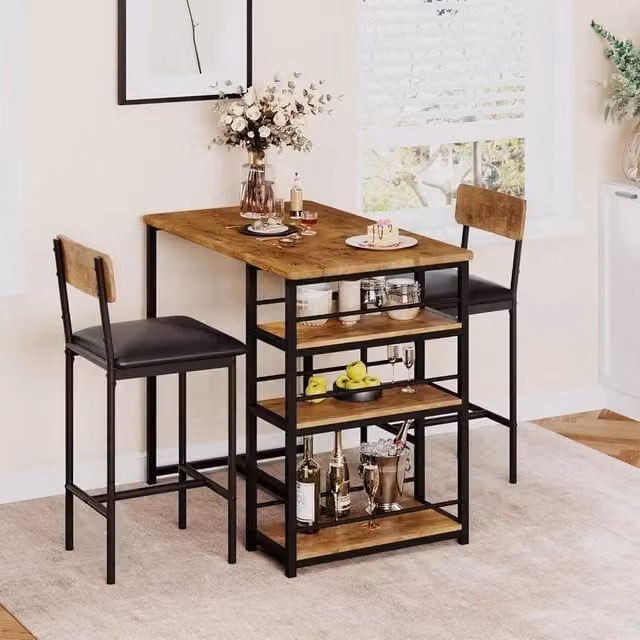 KORVIXA Dining Table Set with Upholstered Chairs in Brown, W/D/H: 100 x 100 x 91.44 cm – 1