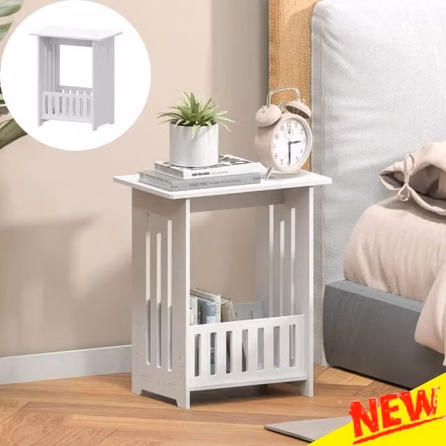 FORGEVIO Modern White Narrow Side Table with Storage Shelves – 1