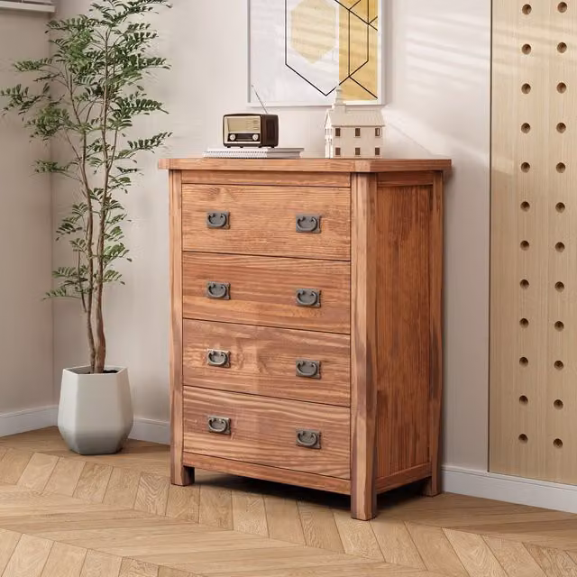 Cabinet Bits Padua 4 Drawer Petite Chest of Drawers in Brown with Antique Brass Drop Handles
