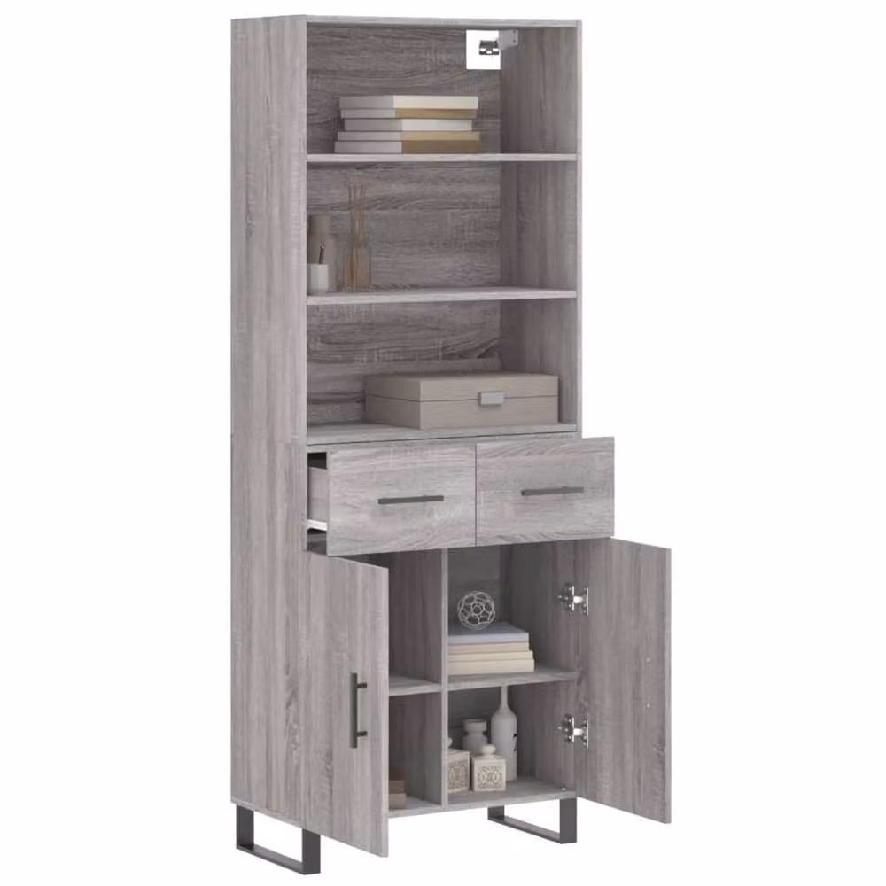 Berkfield Home Grey Sonoma Modern Highboard with Hinged Doors and Internal Shelves, W/D/H: 69.5 x 34 x 180 cm – 3