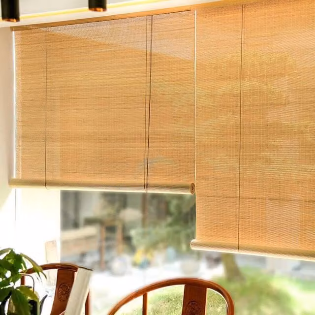 SPETLEK Bamboo Blackout Roller Blinds in Natural Beige, W: 80 cm, H: 150 cm