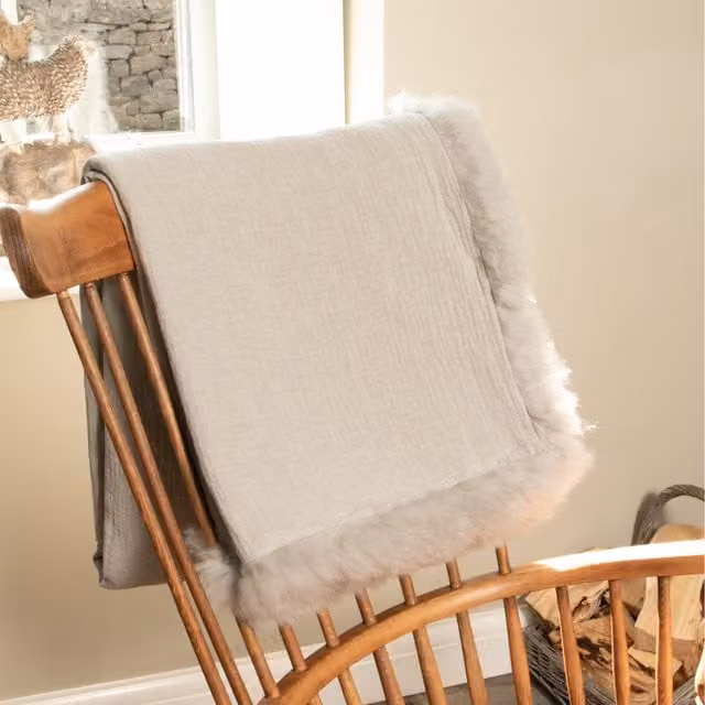 Native Natural Grey Linen and Sheepskin Woven Blanket
