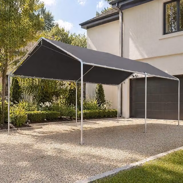 STILVORA Grey Carport Shelter with Galvanised Steel Frame, W: 6 m, D: 3 m, H: 2.6 m