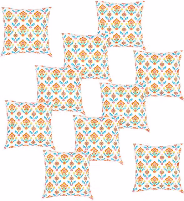 Gardenista Floral Printed Outdoor Scatter Cushion, Orange and Multicolour, Set of 10
