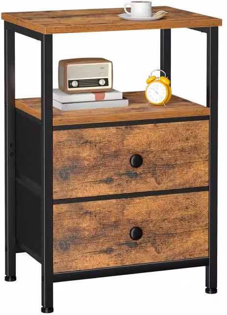 FORGEVIO Brown Bedside Table with 2 Fabric Storage Compartments, W/D/H: 30 x 40 x 60 cm – 1