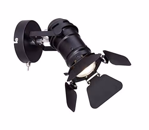 Globo Lighting Black Metal Adjustable Round Wall Spotlight with GU10 Bulb – 1